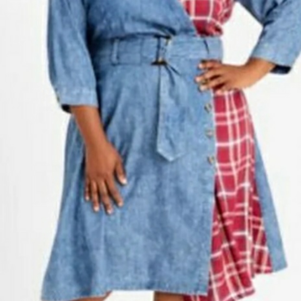 Red Plaid Denim Dress